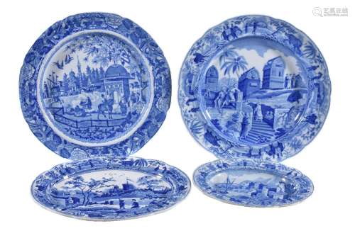 Three Spode blue and white printed pearlware 'Caramanian' series pieces