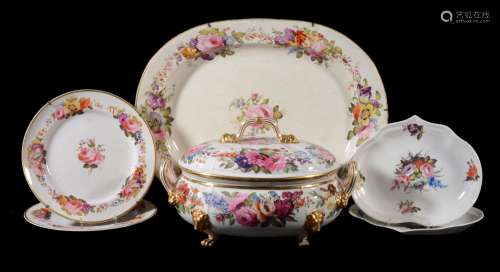 A selection of Derby porcelain painted with flowers