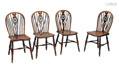 A set of four ash and elm Windsor chairs