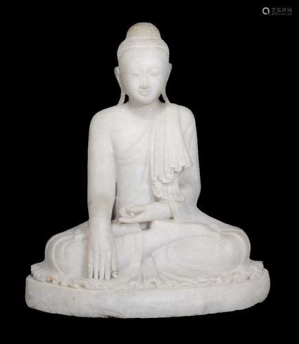 A large marble figure of Sakyamuni, possibly Burmese