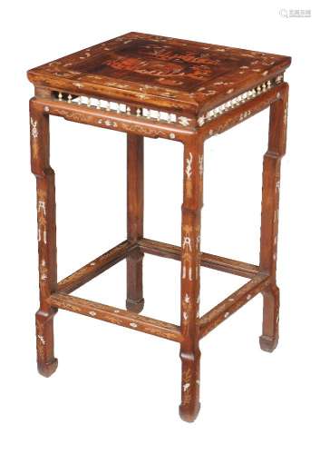 A Chinese hardwood and inlaid occasional table