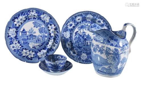 A selection of Rogers or related blue and white printed pearlware