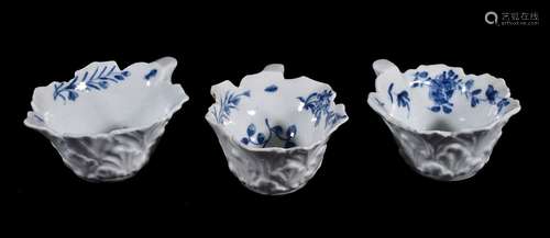 Three similar Worcester blue and white butter-boats