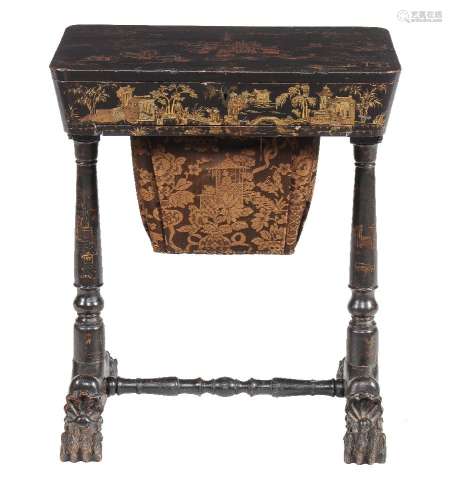 A Chinese export black lacquered and parcel gilt work table