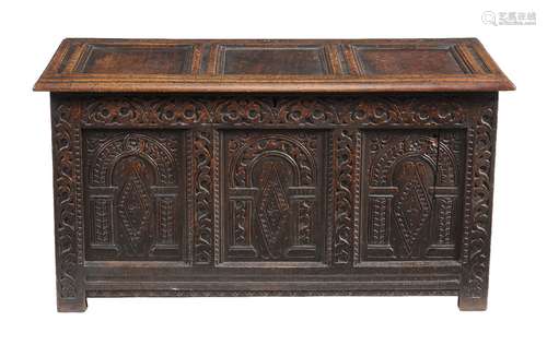 An oak three panel coffer