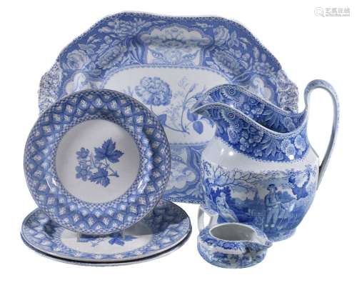 A selection of mostly Spode blue and white printed pearlware