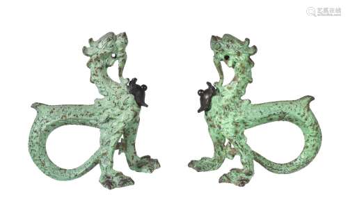 A pair of green painted cast iron boot scrapes in Chinese taste