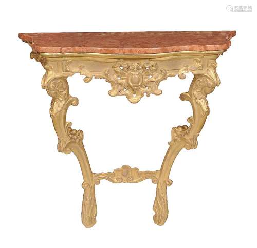 A giltwood and marble topped console table