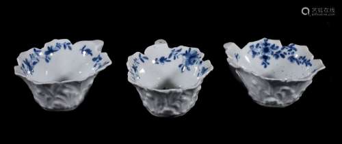Three similar Worcester blue and white butter-boats