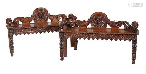 A pair of Renaissance Revival window seats or hall benches