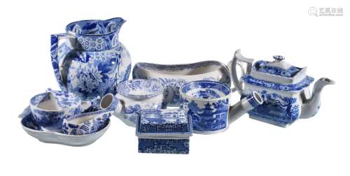 A selection of Staffordshire blue and white printed pottery
