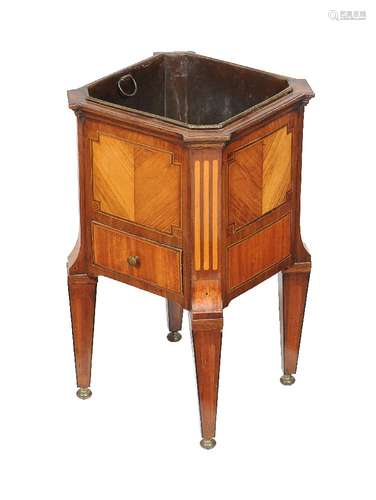 A Continental walnut and inlaid wine cooler or jardiniere