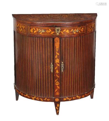 A Dutch mahogany and marquetry inlaid side cabinet