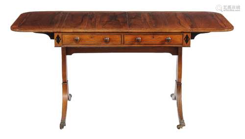 ϒ A George III rosewood and burr yew banded sofa table