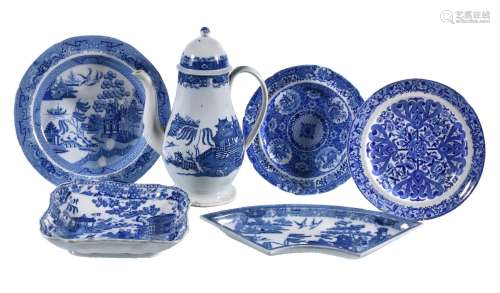 A selection of Staffordshire blue and white printed pearlware