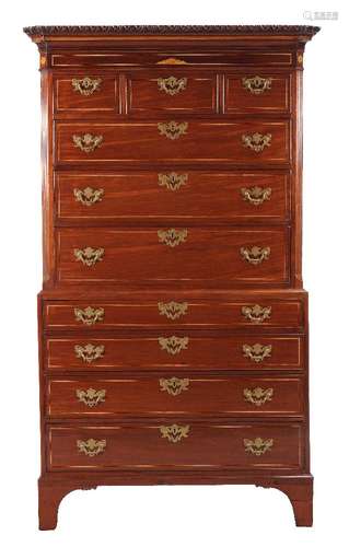 A George III mahogany and inlaid chest on chest