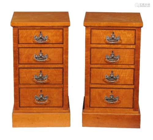 ϒ A pair of satinwood and rosewood banded bedside pedestals