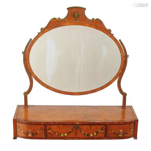 A Sheraton Revival satinwood and painted dressing mirror