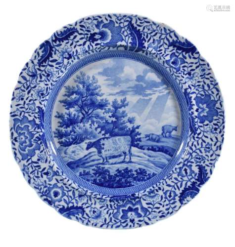 A Staffordshire blue and printed pottery 'Durham Ox' pattern plate