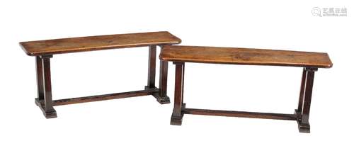 A pair of oak hall benches