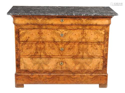 A Louis Philippe burr walnut and marble mounted commode