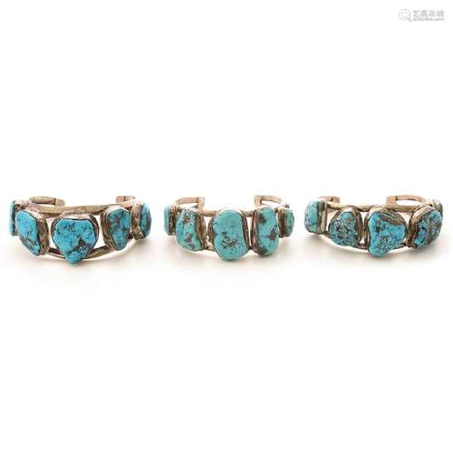 Collection of Three Native American Turquoise, Sterling