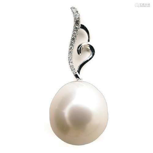 South Sea Cultured Pearl, Diamond, 14k White Gold