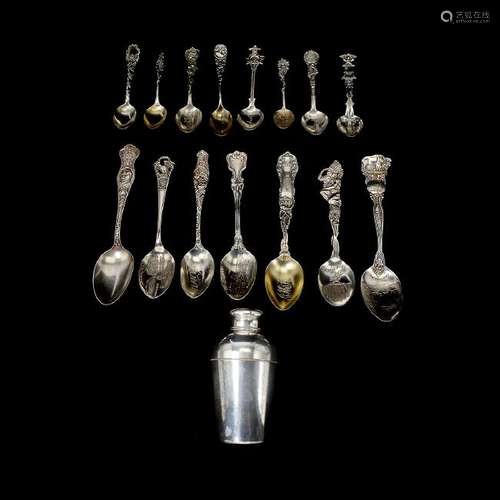 Lot of Sterling Souvenir Spoons, with Shaker