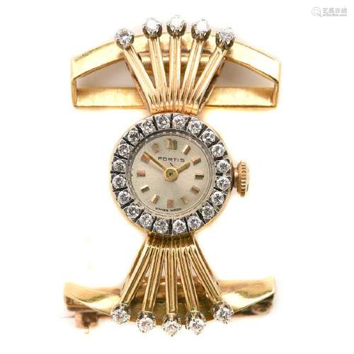 Ladies Retro Fortis Diamond, 18k Yellow Gold Lapel