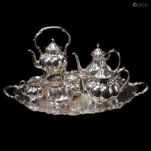 Seven Piece Sterling Tea Set, with Silver-Plate Tray