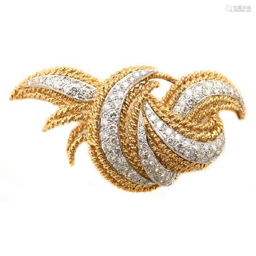 Diamond, Platinum, 18k Yellow Gold Spray Brooch.