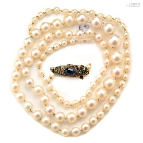 Cultured Pearl, Synthetic Sapphire, Diamond, 18k Yellow