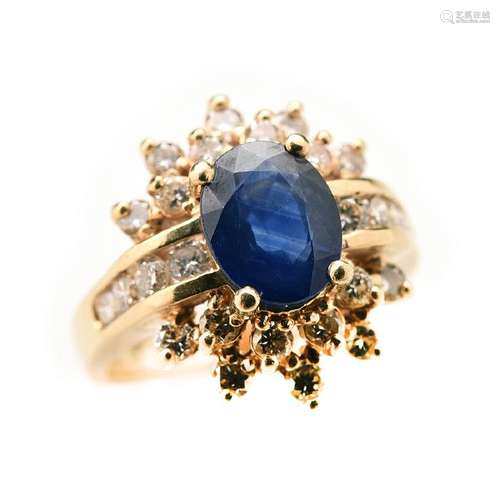 Sapphire, Diamond, 14k Yellow Gold Ring.