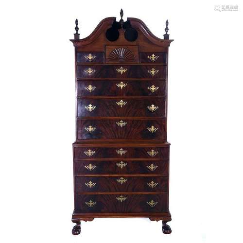 Chippendale Mahogany Chest on Chest, Brass Mounts