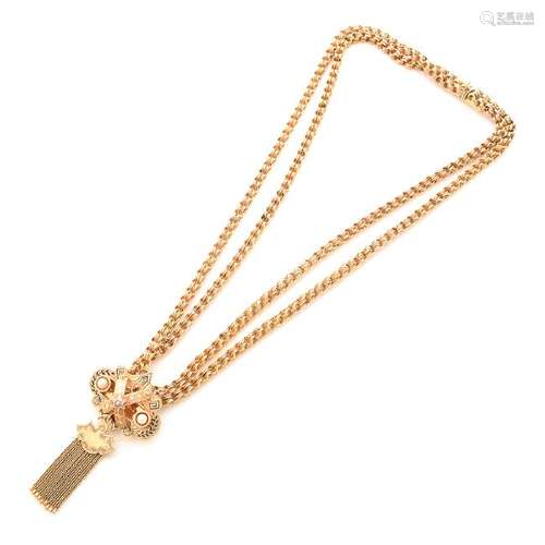 Victorian, Pearl, Enamel, 14k Yellow Gold Tassel