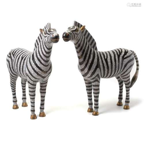 Pair of Cloisonne Enamel Zebras, Republic