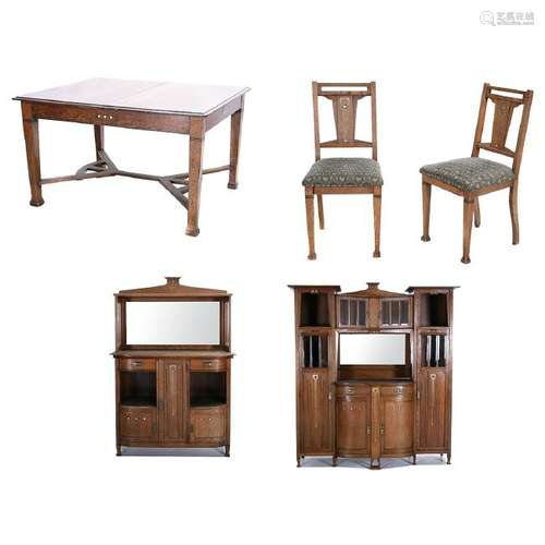 Arts and Crafts Oak Dining Suite with Inlay