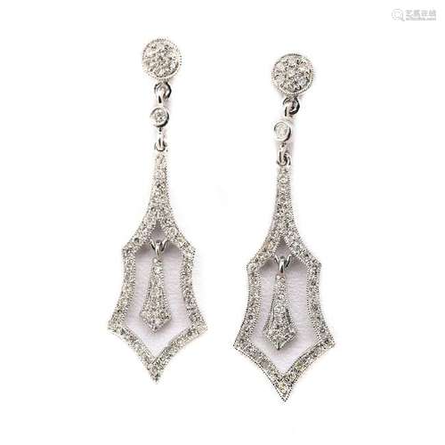 Pair of Diamond, 14k White Gold Earrings.