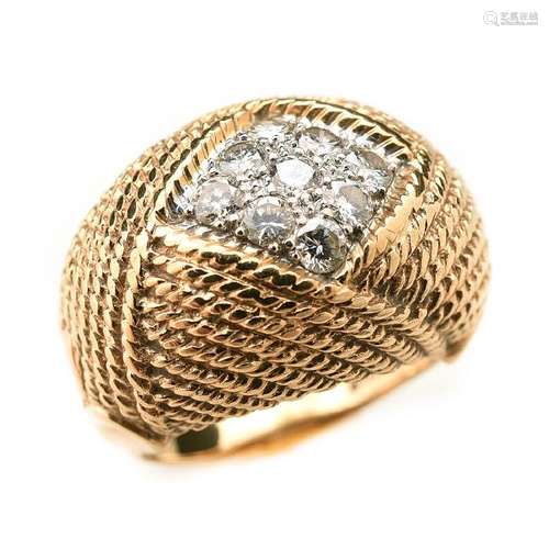 Diamond, 14k Yellow Gold Dome Ring.