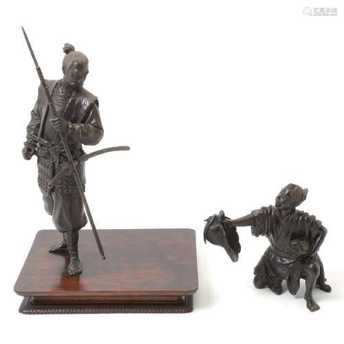 Japanese Patinated Bronze Warrior Figural Group, Meiji