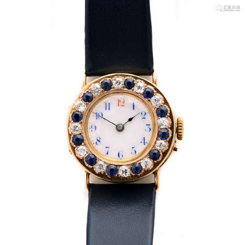 Ladies Diamond, Sapphire, 18k Yellow Gold, Metal,