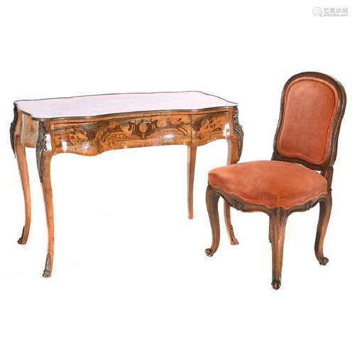 Louis XV Style Bureau Plat, with a Louis XV Style Side