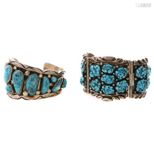Collection of Two Native American Turquoise, Sterling