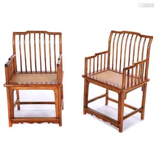 Pair of Huanghuali Spindle Back Armchairs*, 20th C