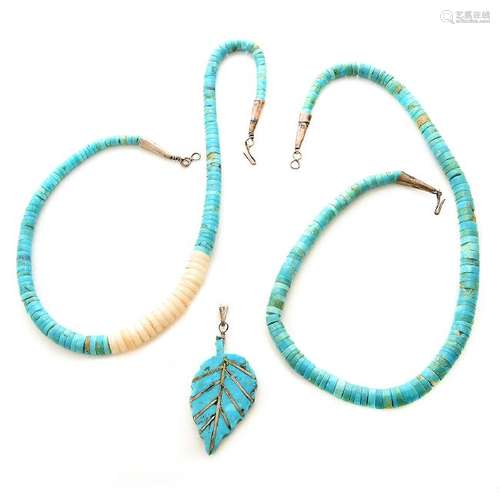 Collection of Two Native American Turquoise, Shell,