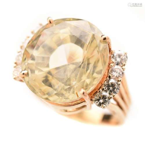 Yellow Sapphire, Diamond, 14k Yellow Gold Ring.