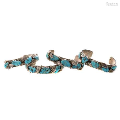 Collection of Four Matching Native American Turquoise,