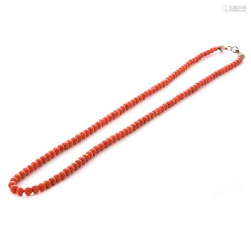 *Native American Coral Bead, Silver Necklace.