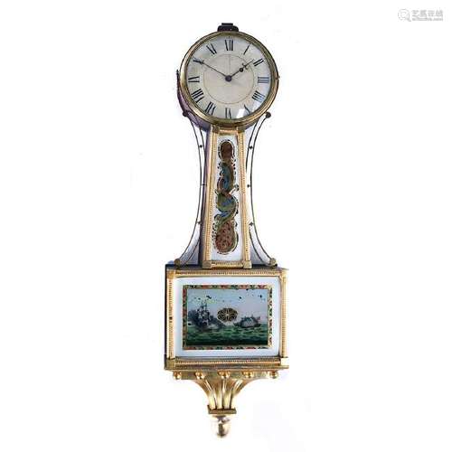 American Federal Eglomise Panel Banjo Clock