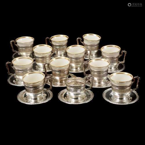 Twelve Sterling Silver and Lenox China Demitasse Cups,